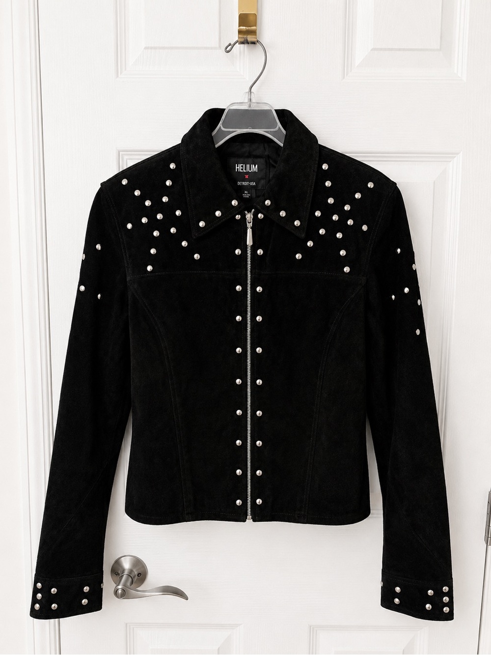 Vintage 100% Genuine Leather & Suede Studded Jacket Black Y2K Size L